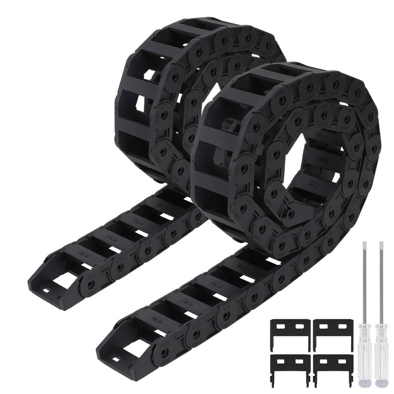 LMioEtool Pack of 2, R38 18mm x 38mm(Inner H x Inner W) Black Plastic Cable Wire Carrier Drag Chain 1M Length for CNC, with End Connectors - Bridge Type (Inner Side openable) - Image 1